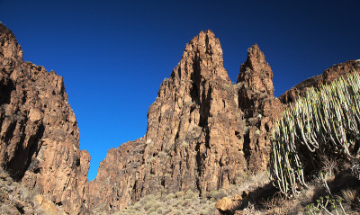 大卡纳里亚岛，沿着ravive Barranco Hondo的徒步旅行路线，岛屿南部的深峡谷，充满了