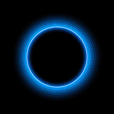 Neon circle with dots light effect on black backgr