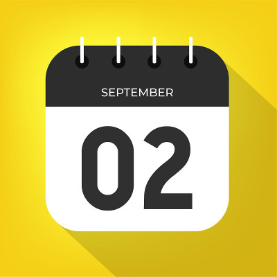 9月第二天。第二张白纸上有黑色边框和黄色背景向量。