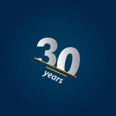 30周年庆典蓝色和白色矢量模板设计插图