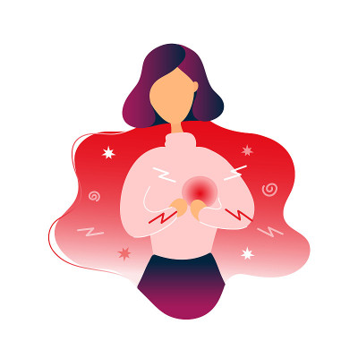 Sick woman with heart pain