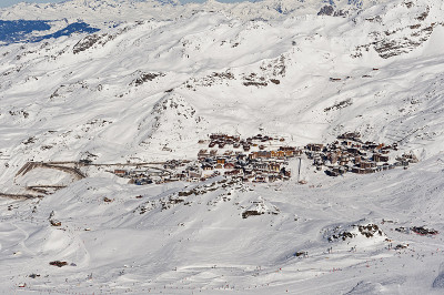 俯瞰滑雪胜地的山谷全景