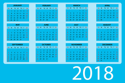 2018年日历蓝色矢量