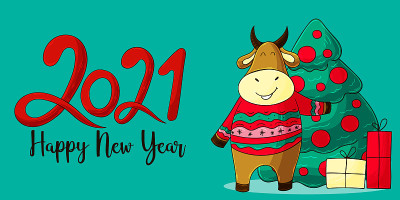 2021新年快乐儿童插画。中国新年牛年2021年