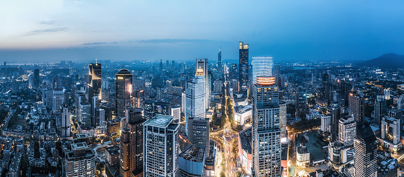 航拍南京新街口城市建筑夜景
