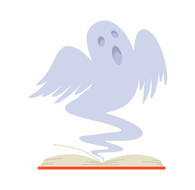 Story open book with ghost stories on white