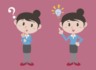 年轻女子角色，提出问题和灵感，矢量插图