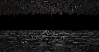在无限空间中缓慢前进的外星飞船3D渲染