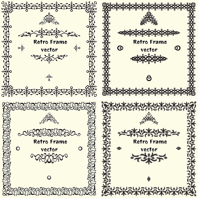 向量方形复古框架的集合。