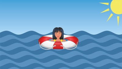安全。漂浮在救生圈。