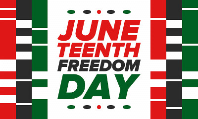 六月节独立日。自由或解放日。每年的美国节日，在6月19日庆祝。非裔美国人的历史和遗产。海报，贺卡，横