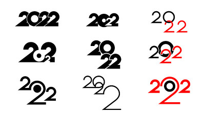 一组平面图标祝你新年2022年快乐，使用不同的组合交织数字
