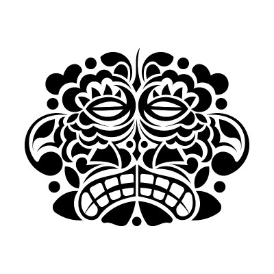 面具脸纹身装饰毛利风格。提基文身制。图腾向量设计。非洲仪式传统面具。来自波利尼西亚和夏威夷的装饰，部