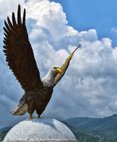 印度海得拉巴——2021年4月23日:印度一座准备就绪的飞鹰雕像