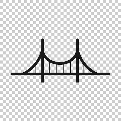 桥牌图标在透明风格。吊桥矢量图上孤立的背景。公路经营理念。