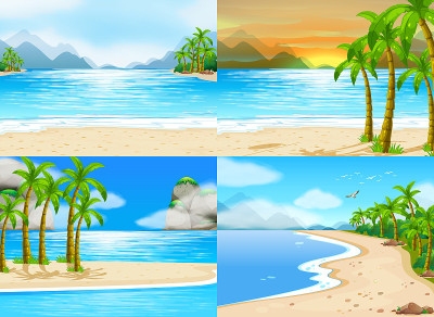 白天有四幅大海的画面