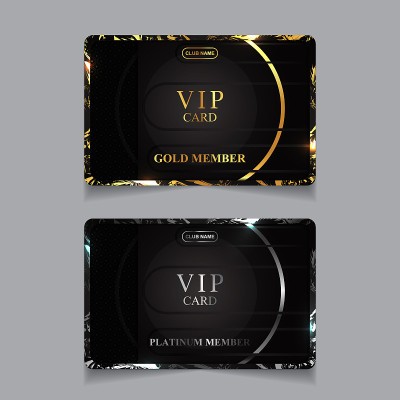 向量VIP金卡和白金卡。黑色几何图案背景与优质设计。豪华典雅的图文打印模板布局
