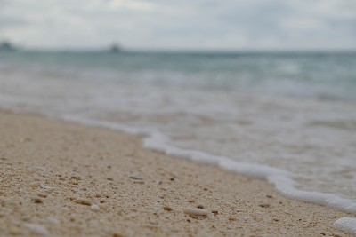 海滩上的沙子和石头的细节非常近。