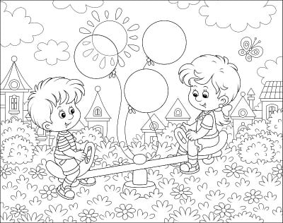 Small children on a toy swing on a playground