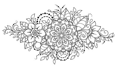 曼海蒂花图案的指甲花绘画和纹身。东方民族、印度风格的装饰。涂鸦装饰。轮廓手绘矢量插图。