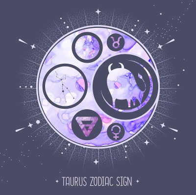 现代魔术魔术卡与金牛星座星座。酒精墨水背景。星座的特点