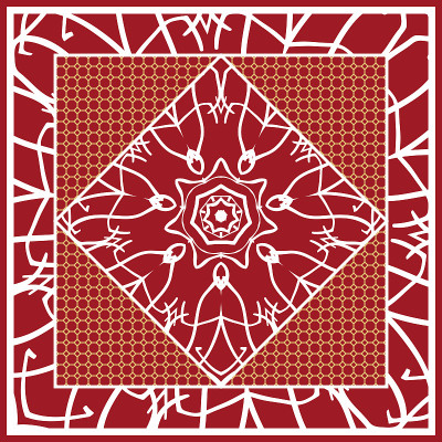 曼荼罗花图案围巾设计。矢量插图。红色的颜色。印花手帕，披肩，地毯