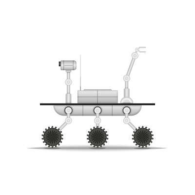 火星漫游者或月球车侧视图与机械手和摄像机，clipart现实向量3d模型孤立在白色上