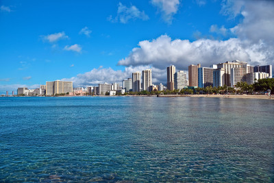 威基基海滩，夏威夷瓦胡岛，城市景观