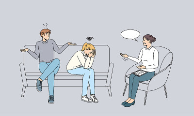 心理治疗师帮助遭受感情问题困扰的夫妇