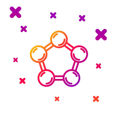 颜色线分子图标孤立在白色背景。化学分子结构，科学教师创新教育海报。梯度随机动态形状。向量