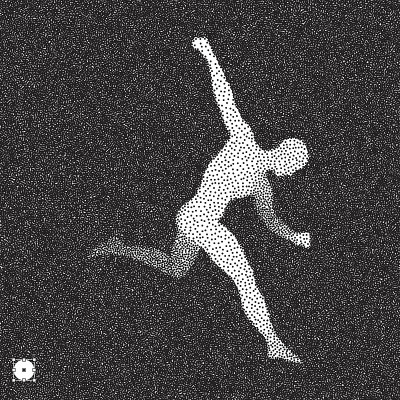 足球运动员。3D模型的人。黑白颗粒点状设计。点画矢量插图。