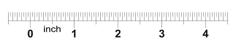 Ruler 4 inches. Metric inch size indicator. The di