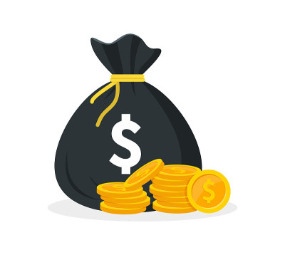 装有金币的钱袋。装有美元符号的钱袋。堆硬币。现金的钱。财富、预算、收入和利润概念。省钱。