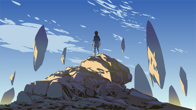 岩石在天空中漂浮