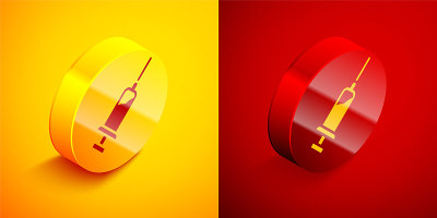 Isometric Syringe with serum icon isolated on oran