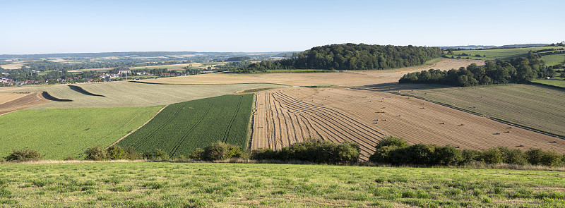 法国北部cap and marais d'opale区域公园的玉米地和草地景观