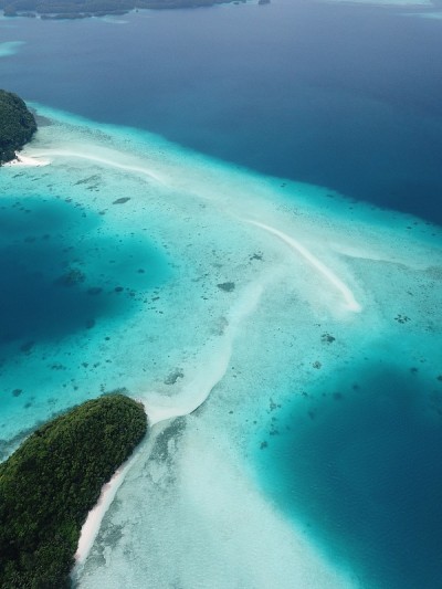Pristine blue ocean, rock islands in Palau