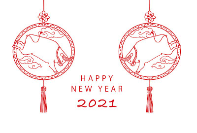 2021年中国新年。牛挂装饰。
