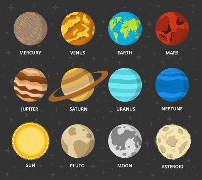 五彩缤纷的行星。矢量插图。
