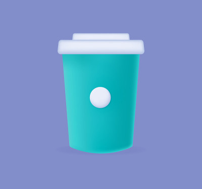 3d一次性纸杯。早上热饮。环保液体容器或塑料。一杯加茶或加牛奶的黑咖啡，卡布奇诺，拿铁。带盖子的一次