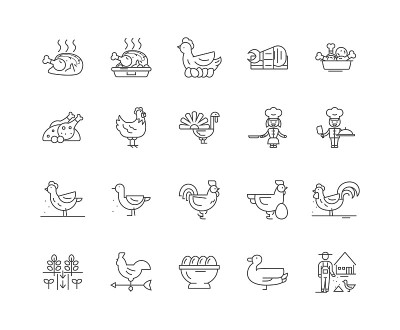 鸡线图标，标志，矢量集，大纲插图概念