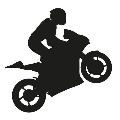 Motorbike rider lifts the front wheel. Wheelie, is