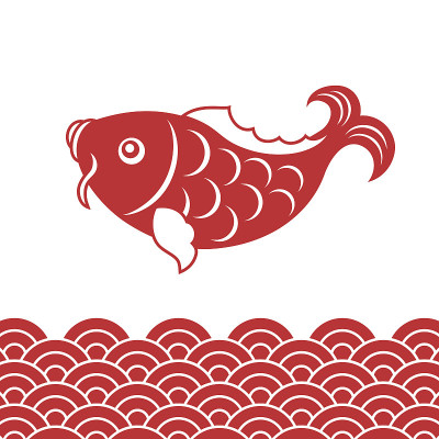 矢量鲤鱼鱼和波浪为中国新年