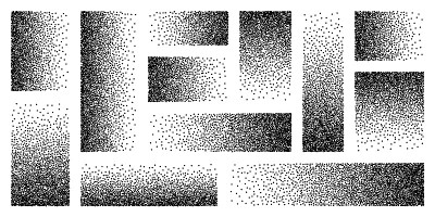 点画图案，点矩形设计元素。点画，点画，使用点画着色。像素解体，随机半色调效果。白噪音颗粒纹理。矢量图