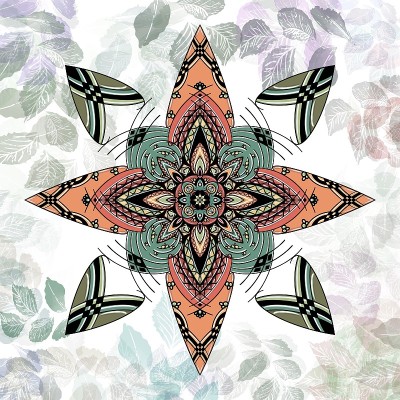 绿色和橙色的花曼荼罗插图