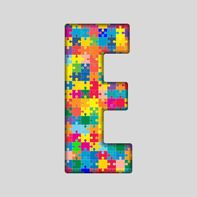 矢量拼图七彩片字母E。