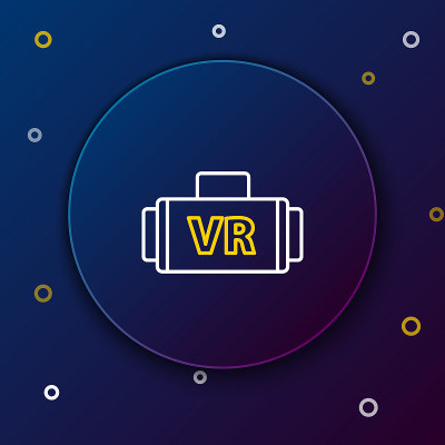 虚拟现实眼镜图标隔离在蓝色背景。立体3d vr面具。色彩斑斓的轮廓的概念。向量