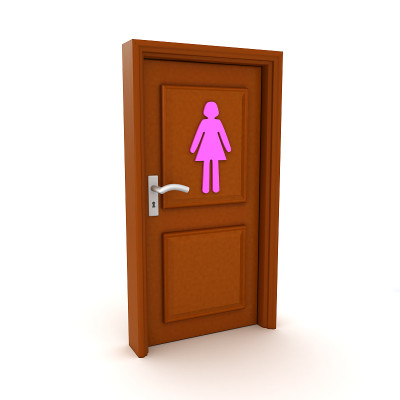 3D渲染的门上有一个女性的标志