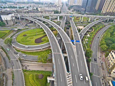 航拍鸟瞰城市高架桥道路景观