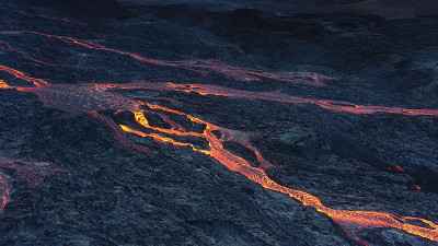 火山喷发的鸟瞰图，fagradalsjall火山，冰岛